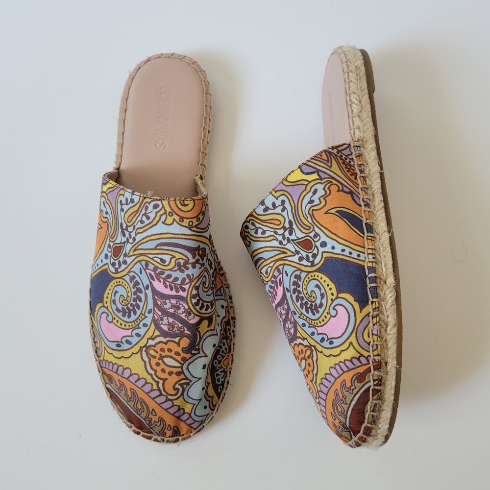 Johnny Was Sandalwood Espadrille Mules 9.5M Paisley Print Boho Comfy Summer
